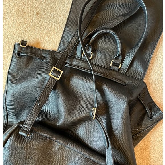 NWOT Victoria's Secret black drawstring faux leather backpack - Picture 6 of 8